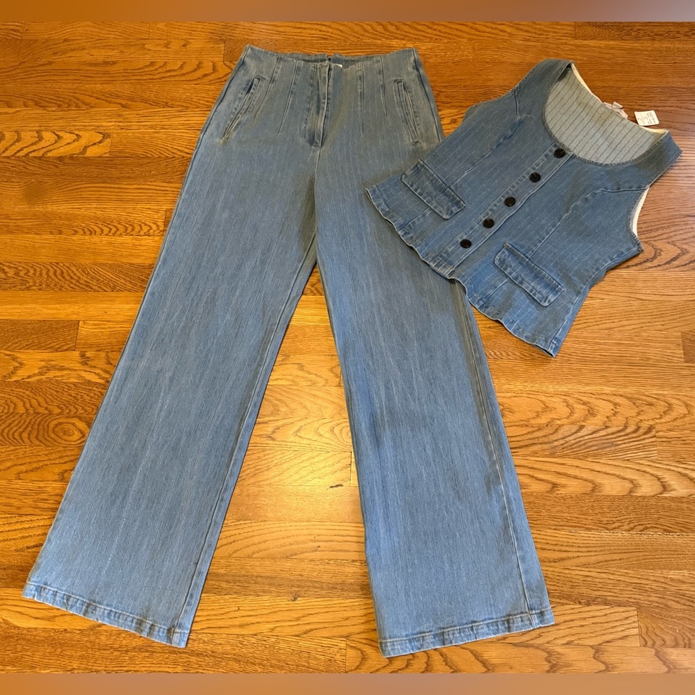 Women's Blue Denim set 2 piece waistcoat and pants size S